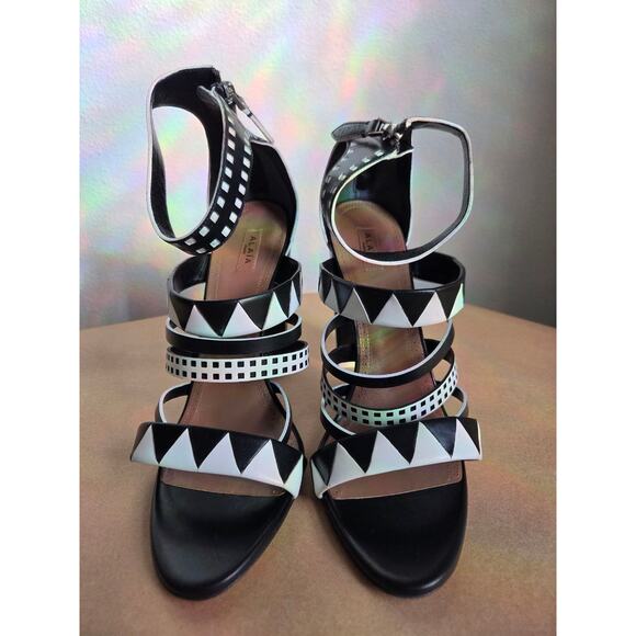 Alaia Heels Sandals EU 40 US 9 Black and White Leather Block Heel Strappy Zipper - Picture 14 of 14